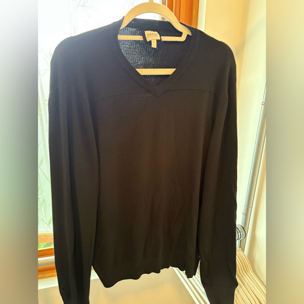 Armani Collezioni Elegant Black V-Neck Sweater